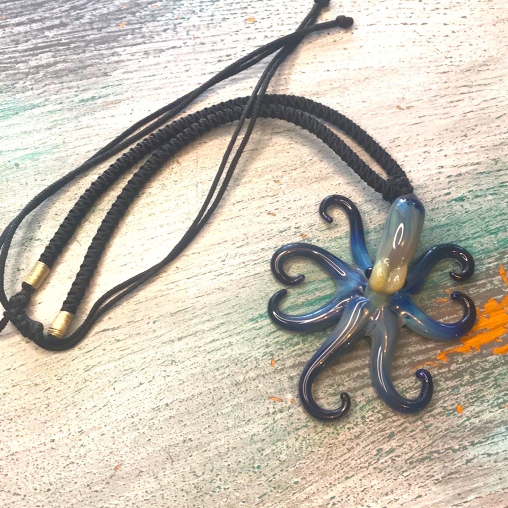Retro Hand Blown Glass Octopus Necklace